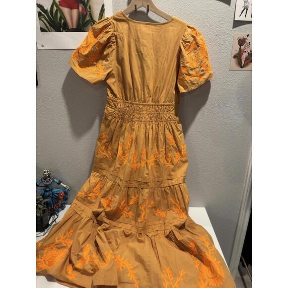 Anthropologie Midi Dress - Mustard & Orange Size XSP - Picture 5 of 6
